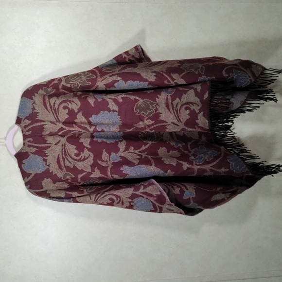 12190 Accessory Street burgundy, blue & tan sweater knit poncho O/S - Picture 6 of 9
